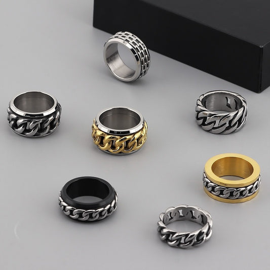 Kemstone Retro Mechanic Chain Ring - Rotating Gothic Design for Stress Relief Accessories KR44457-K