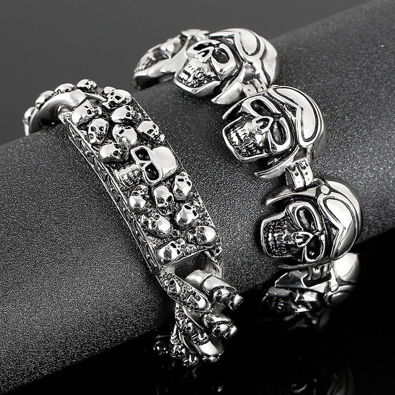 Kemstone Gothic Skull Titanium Steel Bracelet – Matte Black Rock Chain for Men’s Punk Streetwear KB80462-BD