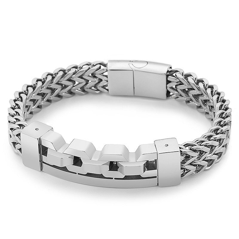 Kemstone Men's Titanium Steel Hollow Square Bracelet – Silver,Gold,Black KB139741-KFC