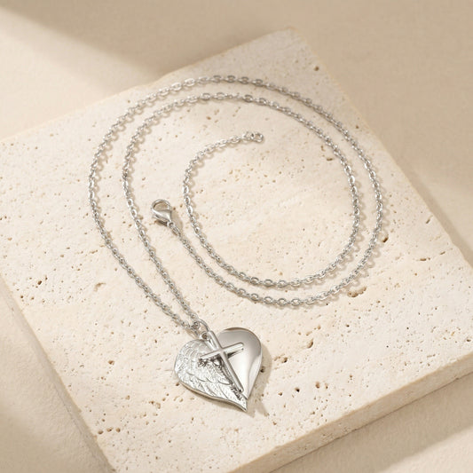 Kemstone Stainless Steel Heart Wing Cross Pendant Necklace for Men & Women PN-2300