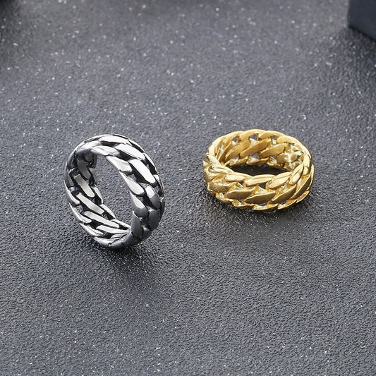 Kemstone Punk Vintage Motorcycle Titanium Steel Chain Ring for Men KR111740-KJX