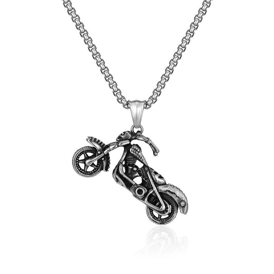 Kemston Skull Motorcycle Pendant Necklace for Men Stainless Steel Gothic Biker K-PT457