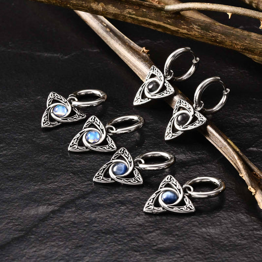 Kemstone Stainless Steel Celtic Knot Ear Hoop with Black Cat's Eye Stone - Men's Modern Minimalist Ear Accessory ED-796