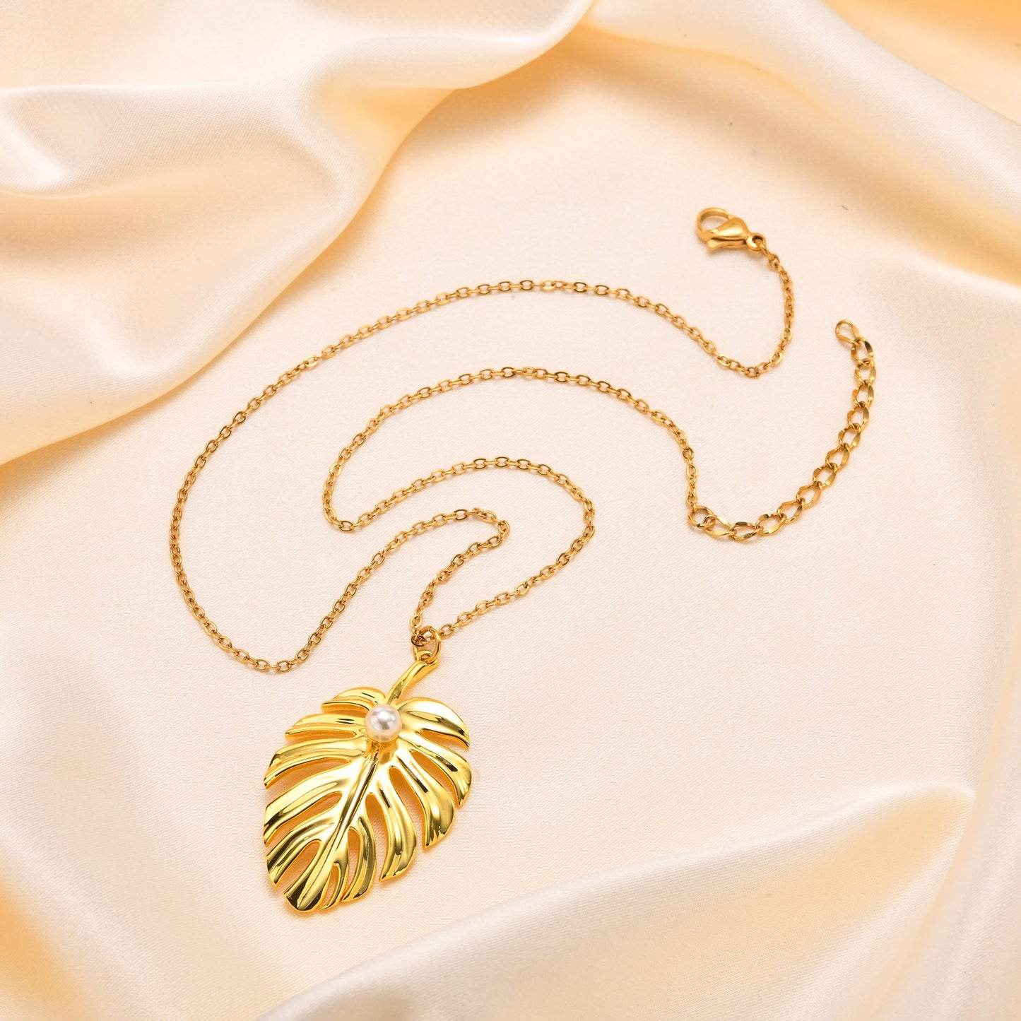 Golden Leaf Story – Collar con colgante de acero inoxidable y cobre para mujer, joyería bohemia de inspiración natural NC-1914