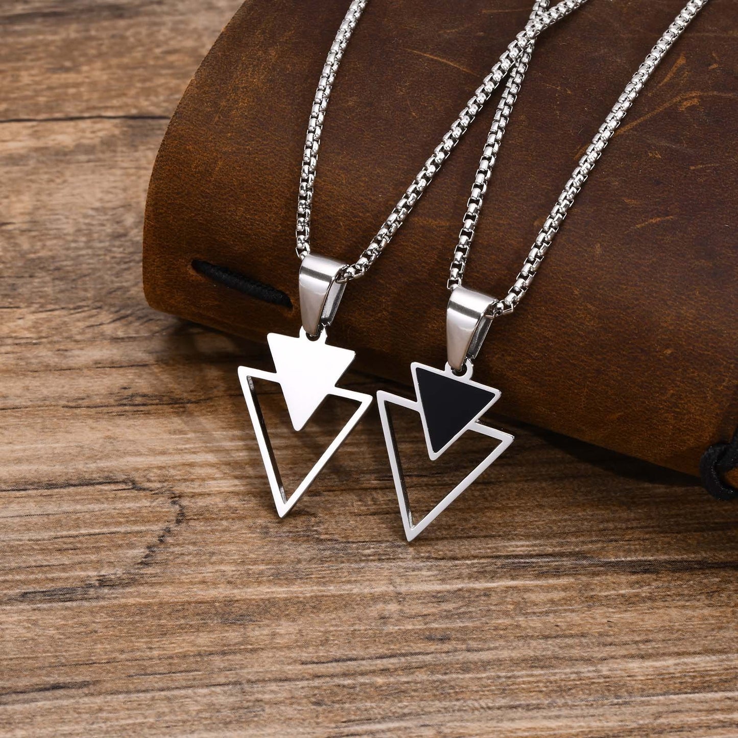 Kemstone Stainless Steel Triangle Pendant Necklace for Men – Black Enamel Geometric Design PN-1834
