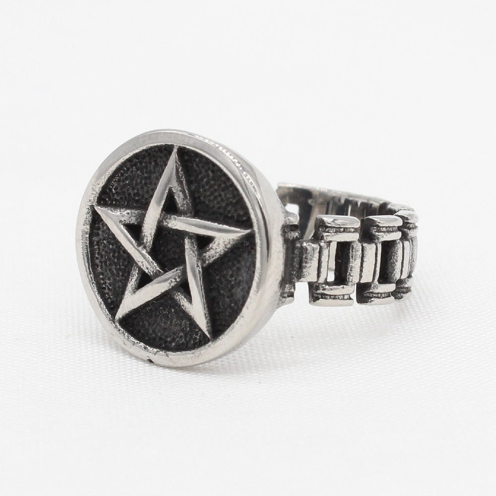 Kemstone Star Signet Ring for Men Titanium Steel Vintage R1620