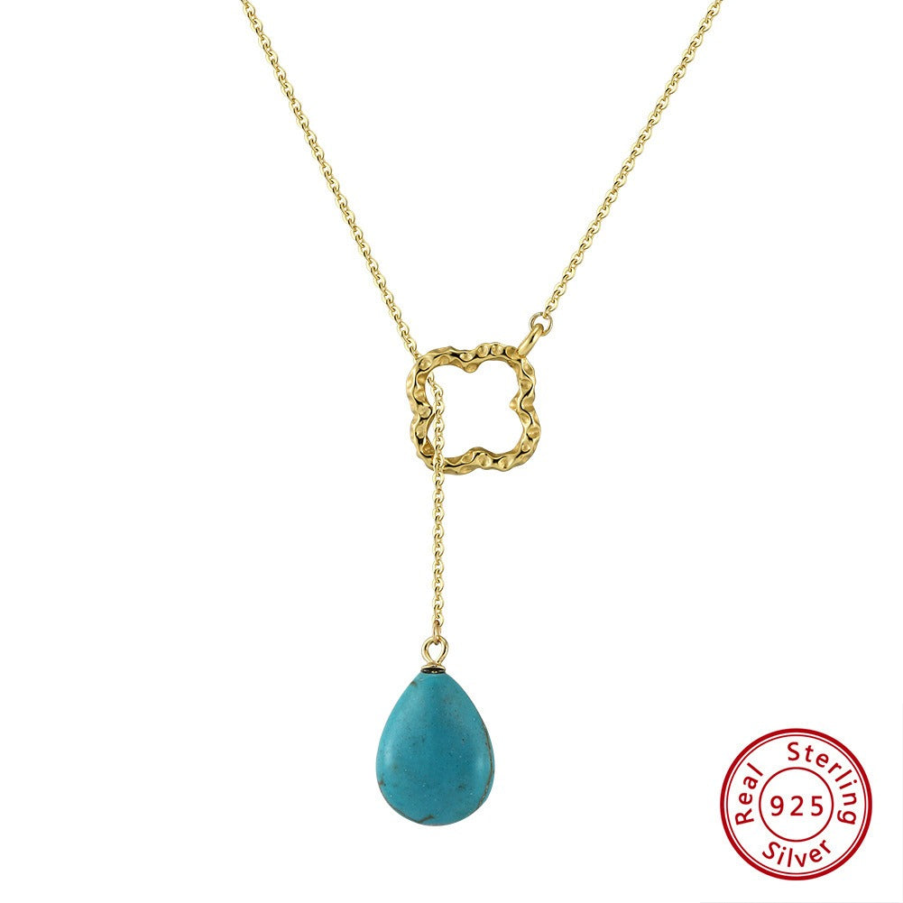 Kemstone 925 Sterling Silver Turquoise Necklace for Women Clover Drop Pendant GMN47