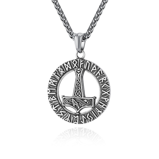 Kemstone Nordic Rune Hammer Pendant Necklace for Men Stainless Steel Engraved Vintage K-PT553