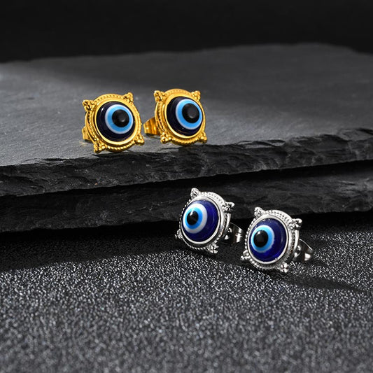 Kemstone Stainless Steel blue eye Stud Earrings for Men & Women ES-797