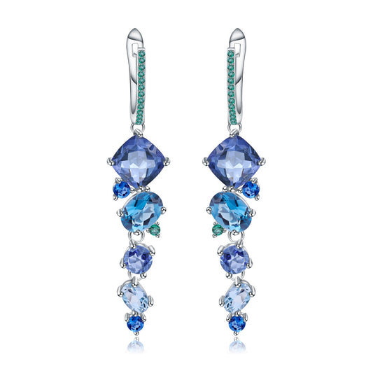 Kemstone Sapphire Topaz Drop Earrings in 925 Sterling Silver Gemstone Earrings for Women