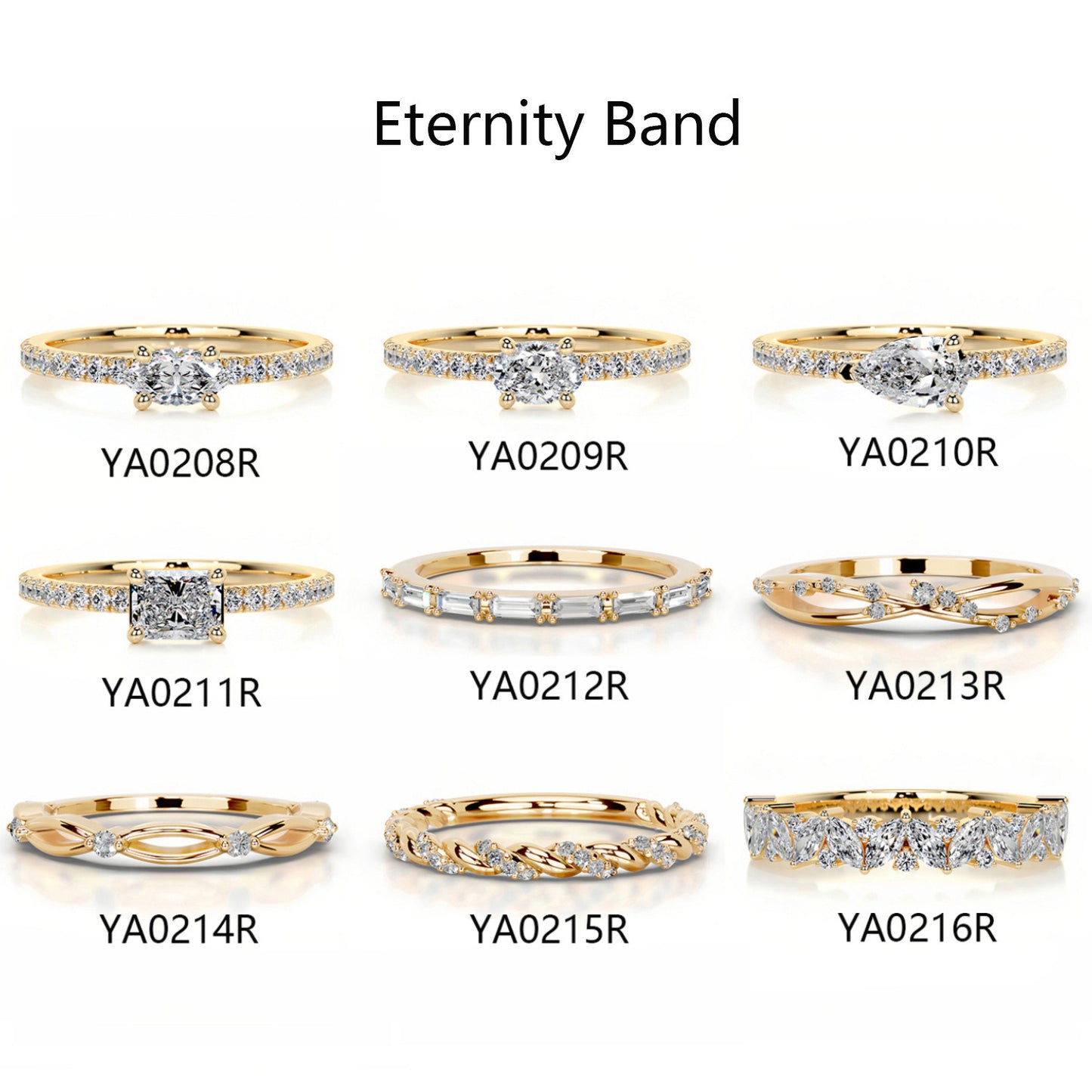 Kemstone S925 Gold Moissanite Eternity Band Rings – 9 Styles, D–E Color, VVS Clarity