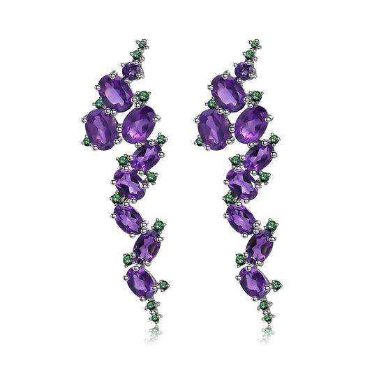 Kemstone Vintage Natural Amethyst Leaf-shaped Gemstone Earrings | 925 Sterling Silver