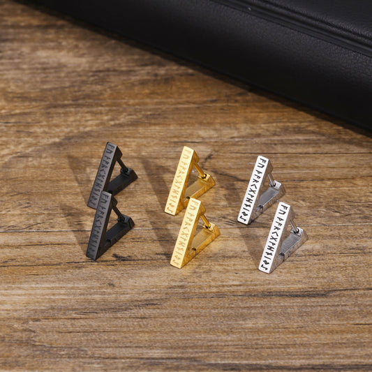 Kemstone Stainless Steel Geometric Triangle Corrosion Viking Symbol Ear Cuff for Men - Bold Nordic Heritage Design EH-524