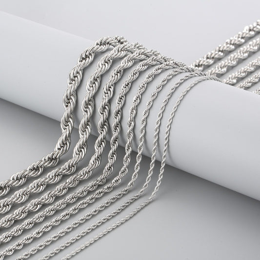 Kemstone Titanium Steel Twisted Rope Chain Necklace - Layering Necklace for Hiphop Rock Minimalist Jewelry, Stainless Steel Textured Collarbone Accessories KN228814-Z