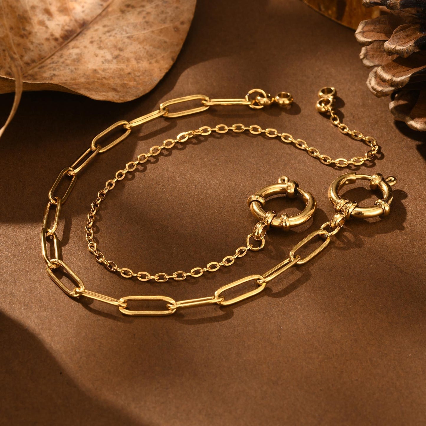 Elegante pulsera de cadena cuadrada de acero inoxidable con cierre de burbuja - Joyería minimalista de oro para mujer, ideal para uso diario y regalo BR-2167