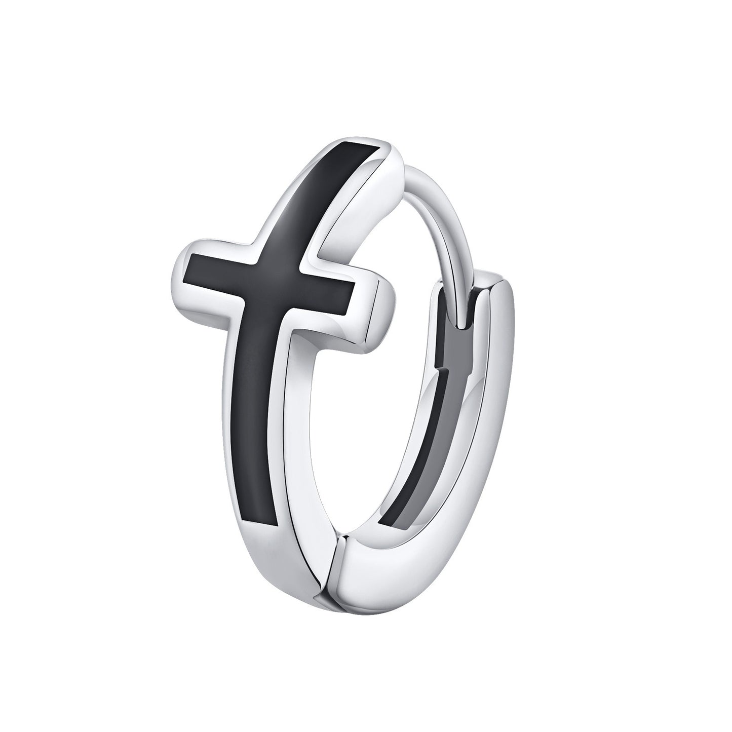 Kemstone Stainless Steel Cross Hoop Earrings for Men – Black Enamel Minimalist Jewelry EH-579
