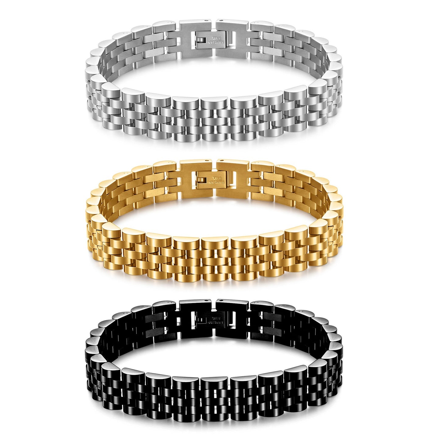 Kemstone Men’s Stainless Steel Watch Link Bracelet – 10mm Adjustable Chain Jewelry AD1633