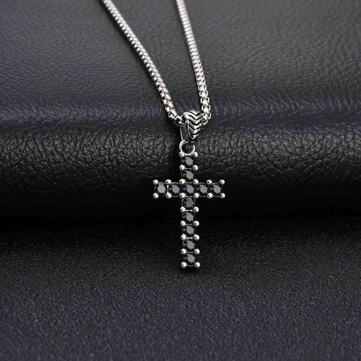 Kemstone Stainless Steel Black Cubic Zirconia Cross Pendant Necklace for Men Punk Streetwear PN-2397
