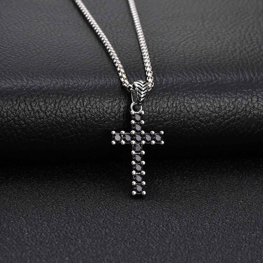 Kemstone Stainless Steel Black Cubic Zirconia Cross Pendant Necklace for Men Punk Streetwear PN-2397