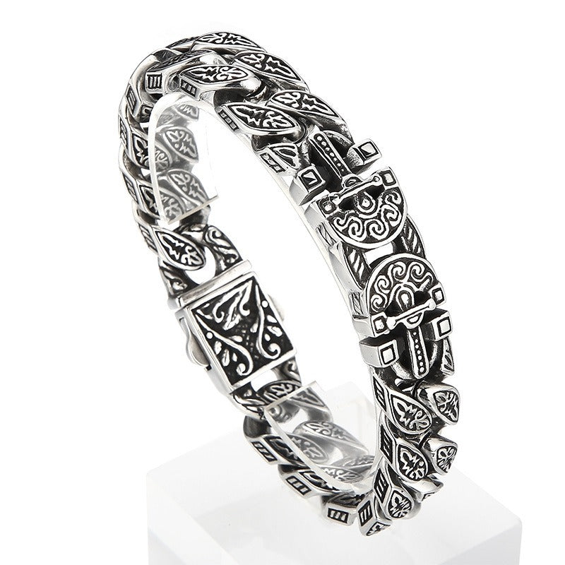 Pulsera Kemstone de acero y titanio con calavera punk para hombre - Diseño urbano audaz KB154968