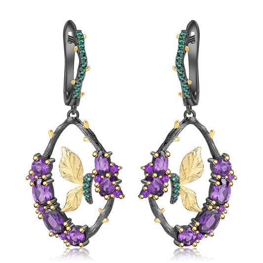 Kemstone Designer-Ohrhänger aus natürlichem Amethyst-Edelstein, 0,48 Karat, mit Schmetterlings-Design, S925-Sterlingsilber, 5,1 cm