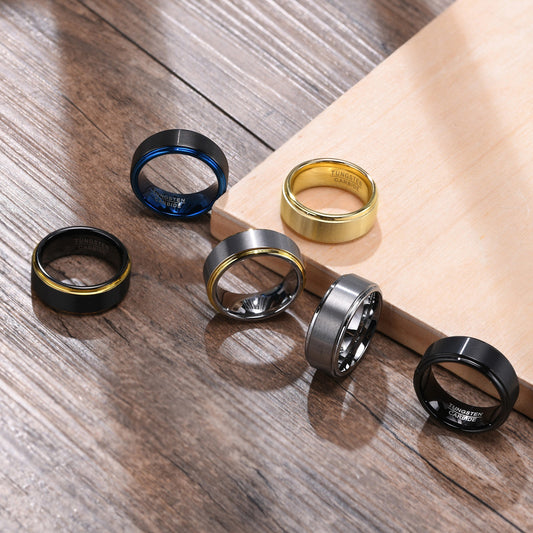 Kemstone Tungsten Steel Ring for Men - Modern Matte Black/Steel Blue/Satin Grey Unisex Minimalist Band | Durable Scratch-Resistant Jewelry  TCR-015