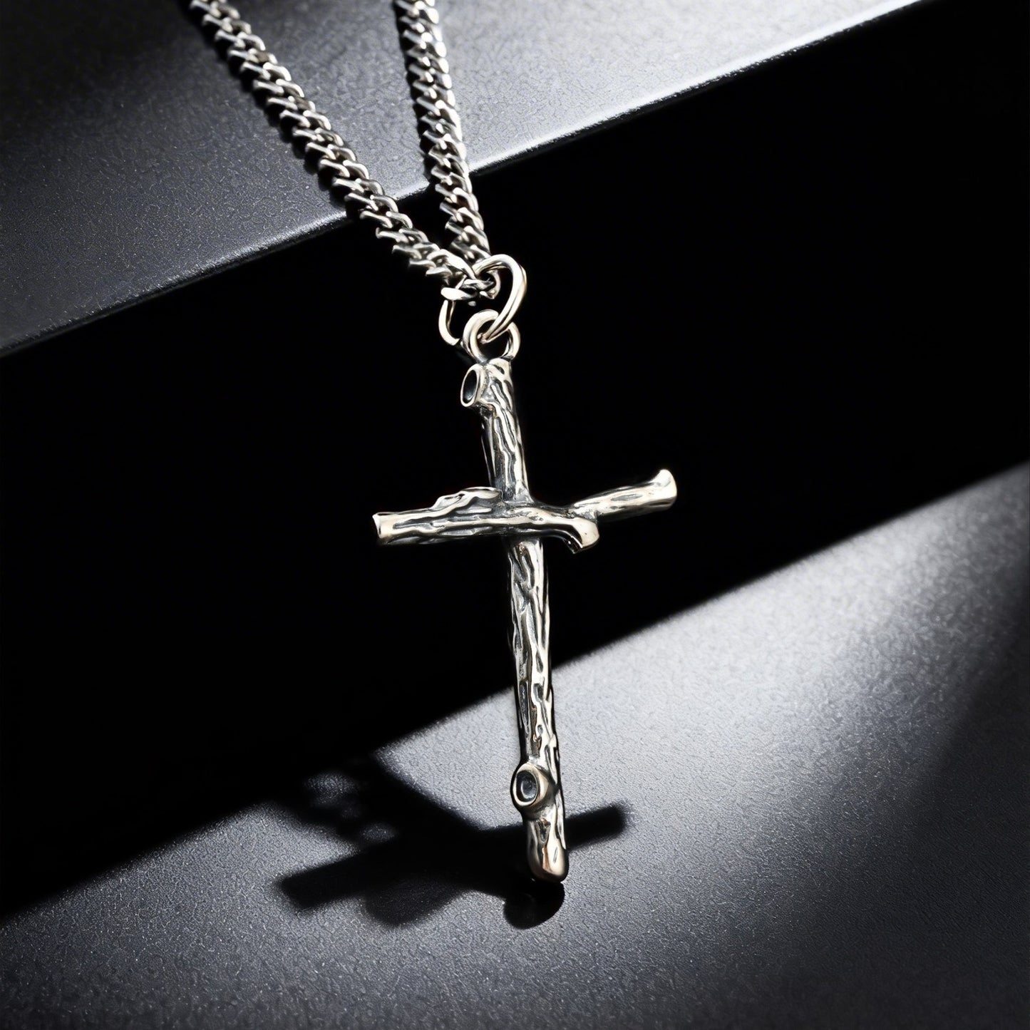 Kemstone Branch Cross Pendant Necklace Stainless Steel Chain Silver for Men PNB-403
