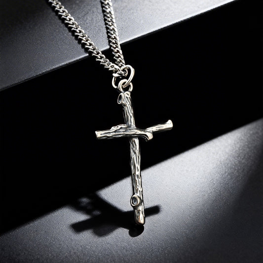 Kemstone Branch Cross Pendant Necklace Stainless Steel Chain Silver for Men PNB-403