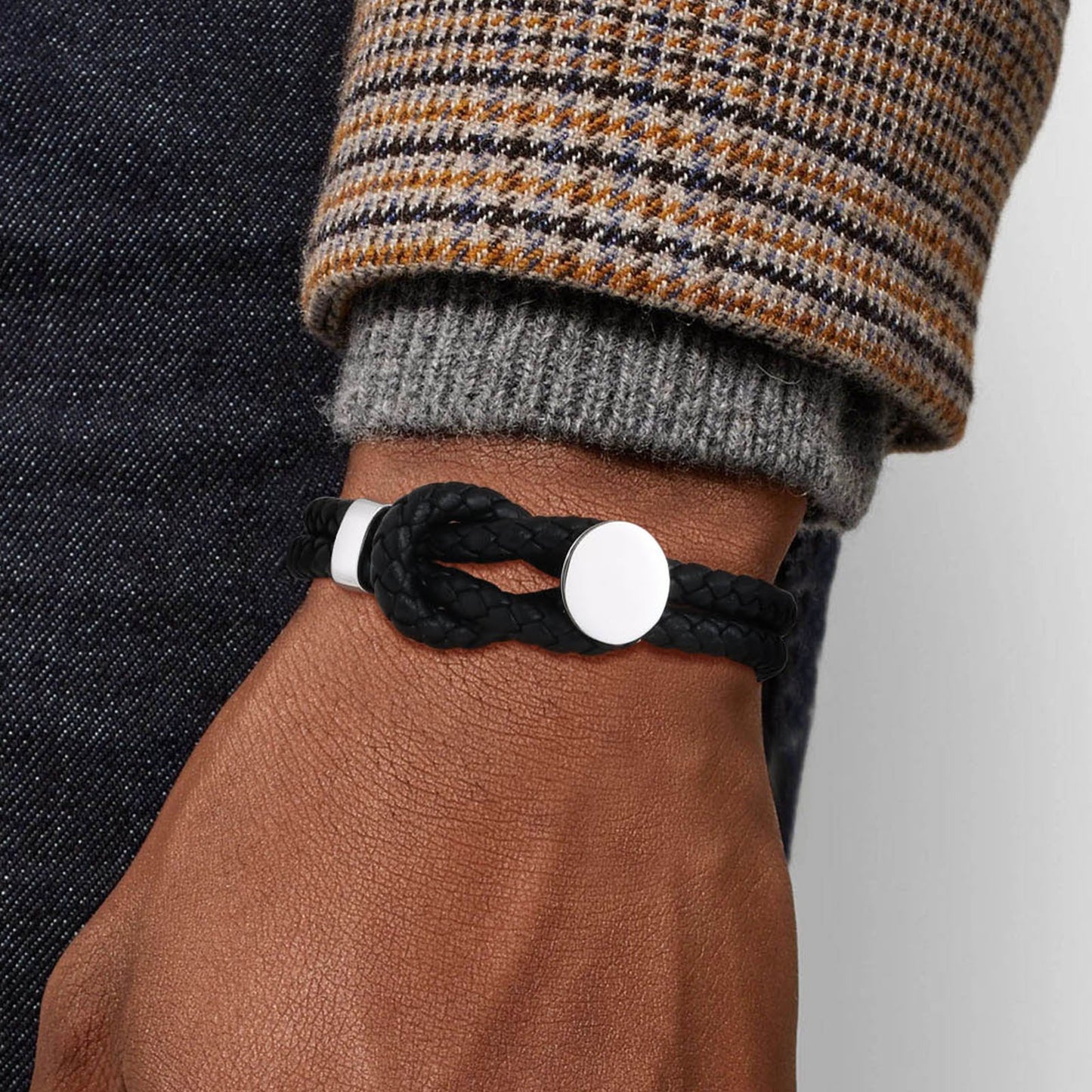 Kemstone Men’s Stainless Steel Leather Bracelet – Double-Layer Knot BL-712