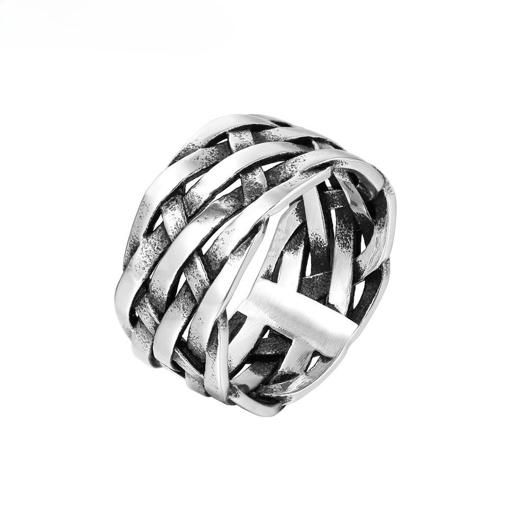 Kemstone Woven Ring for Men Titanium Steel Wide Band Textured Vintage R0742