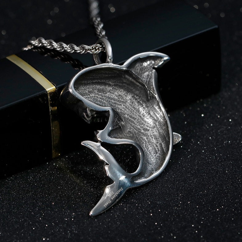 Kemstone Titanium Steel Shark Pendant Necklace – Sculpted Statement Style for Men KP79471