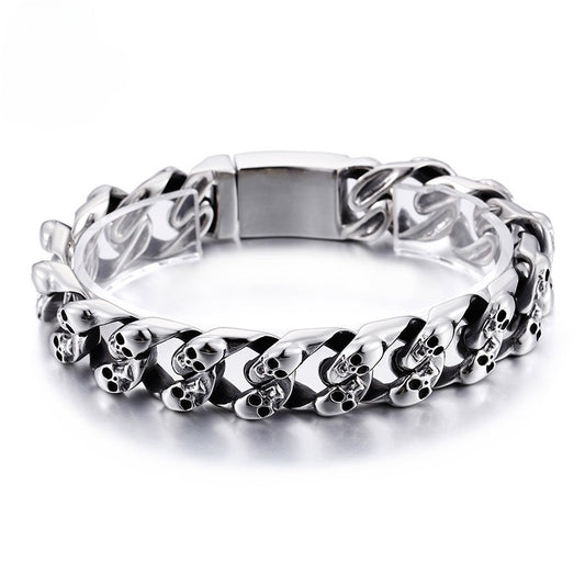Kemstone Skull Chain Bracelet – Titanium Steel Punk Jewelry for Men’s Streetwear Style KB80115-BD
