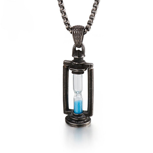 Kemstone Oil Lamp & Hourglass Pendant – Vintage Steampunk Stainless Steel Necklace for Men KP53289-BD