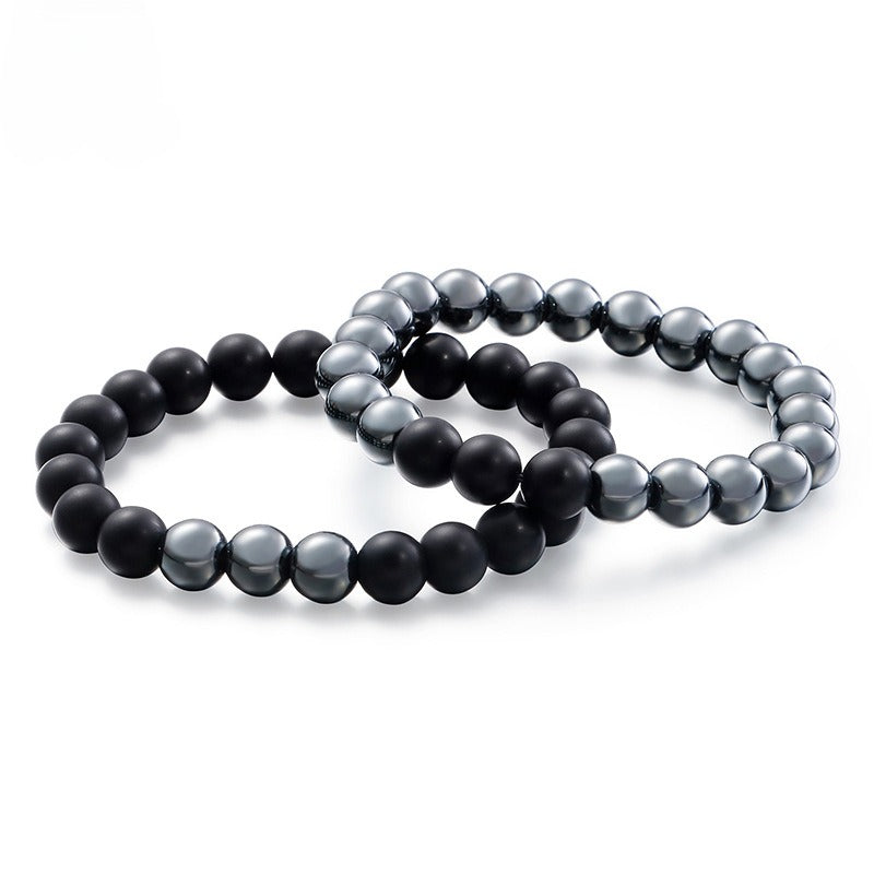 Kemstone Gray Ironstone & Matte Black Agate Bracelet - Handcrafted Men's Zen-Inspired Beads KB109671