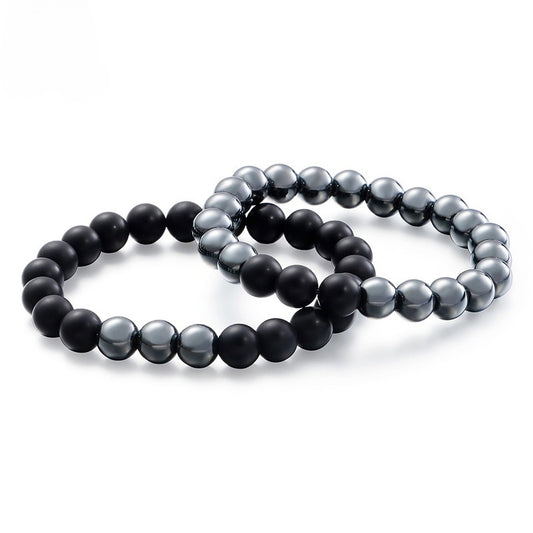 Kemstone Gray Ironstone & Matte Black Agate Bracelet - Handcrafted Men's Zen-Inspired Beads KB109671