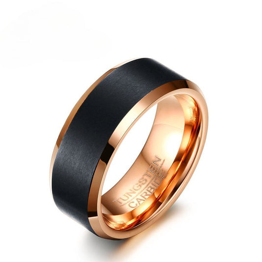 8MM Tungsten Carbide Men’s Ring – Brushed Black & Rose Gold Band TCR-069