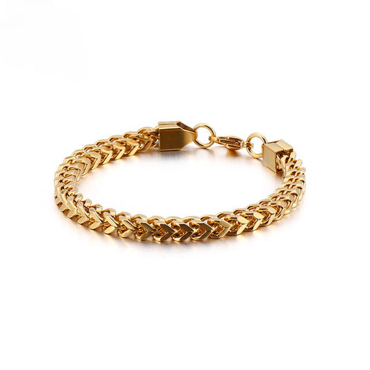 Kemstone Men’s Curb Chain Bracelet – Reversible Stainless Steel Streetwear in Gold, Silver, Black | KB129855-Z