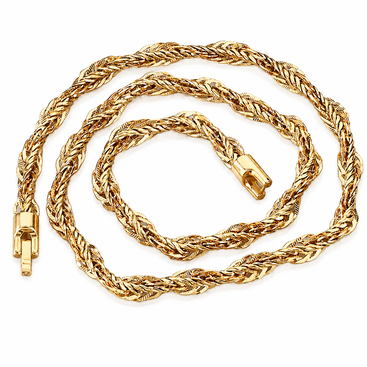 Kemston Twisted Rope Chain Necklace for Men Titanium Steel Braided Steel Gold Rose Gold KN304215-KFC
