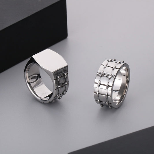 Kemstone Men's Punk Stainless Steel Ring - Laser Engraved Motorcycle Design, Customizable Non-Fade Statement Piece KR1087872-K