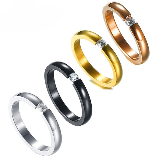 Titan Steel Rune Band – Gothic Minimalist Ring with Inset Zircon R-023