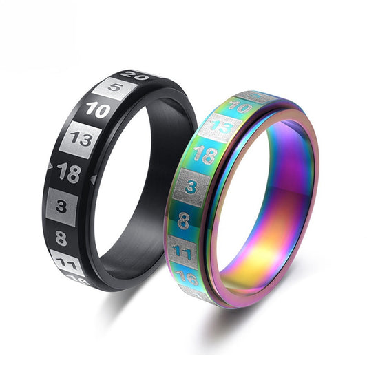 Kemstone Rotating Number Spinner Ring for Men, Stainless Steel 6mm Rainbow Black K-R122