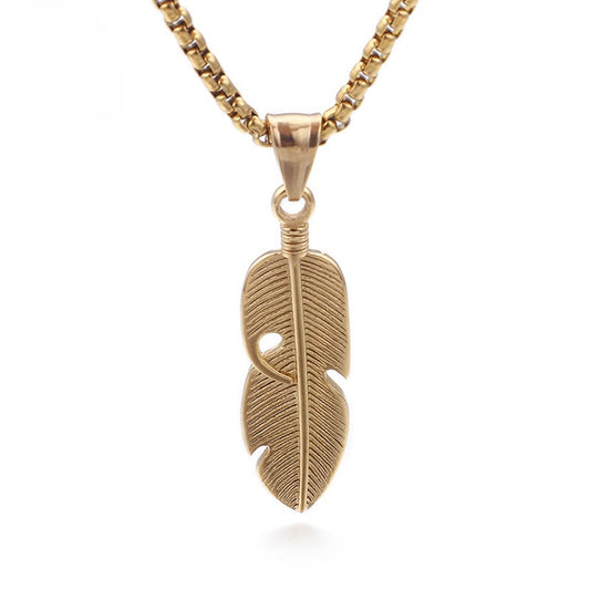 Kemstone Hollow Feather Pendant – Retro Titanium Steel Necklace for Men, Lightweight Hiphop Streetwear Jewelry KP77755-K