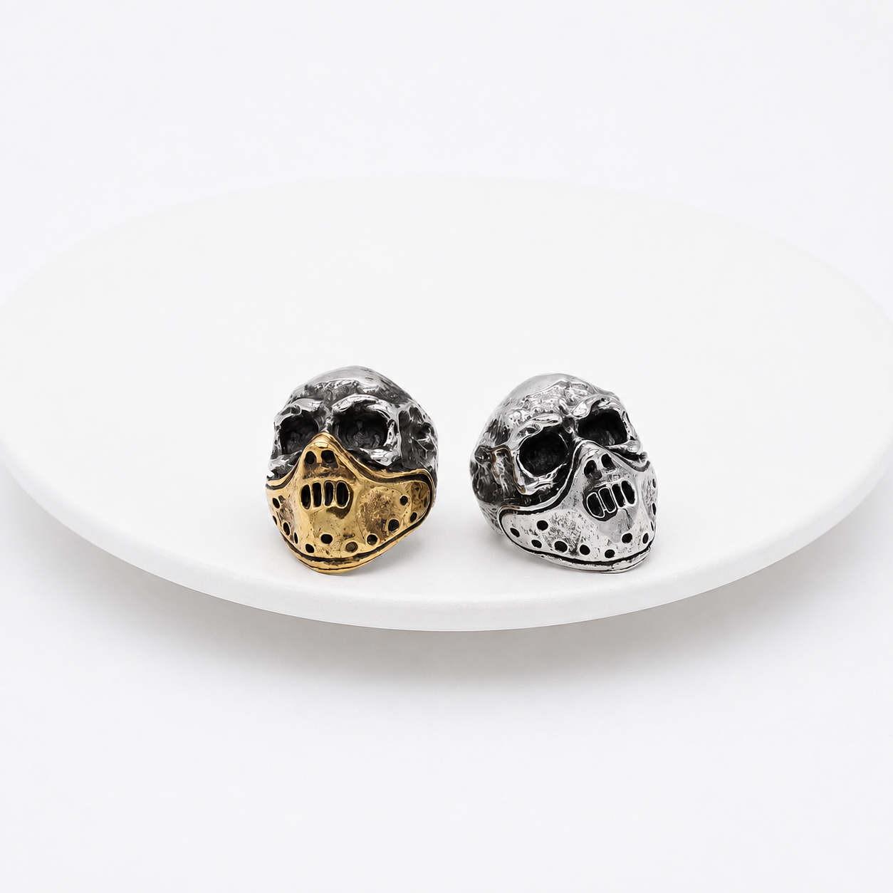 Kemstone Masked Skull Ring for Men Stainless Steel Gothic Vintage Sculpted Face R1216