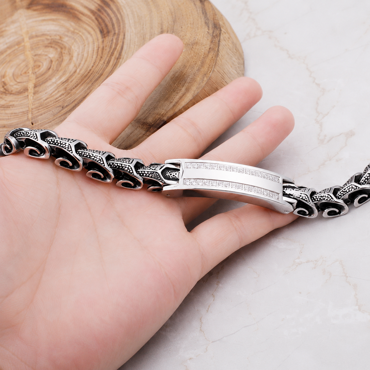 Kemstone Dragon Bone Link Bracelet for Men Titanium Steel Cubic Zirconia Accent KB105168-BD
