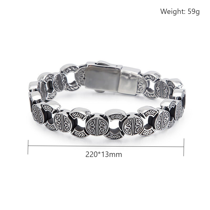 Kemstone Vintage Skull Link Bracelet for Men – Titanium Steel Heavy Chain, Antique Finish KB125372-BDJX