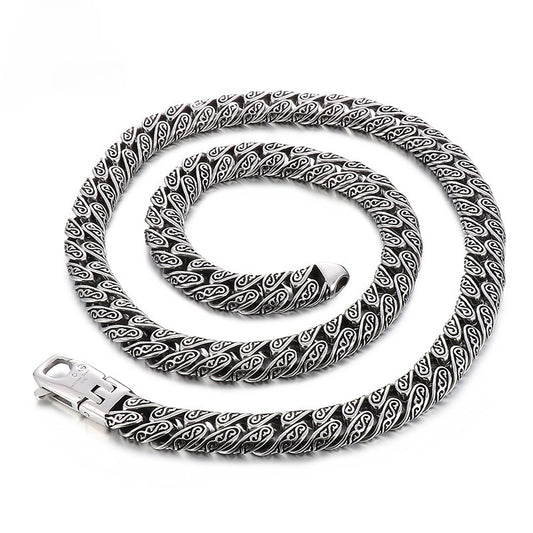 Kemstone Punk Vintage Distressed Geometric Buckle Men's Titanium Steel Inlaid Cubic Zirconia Cuban Chain Necklace KN232322