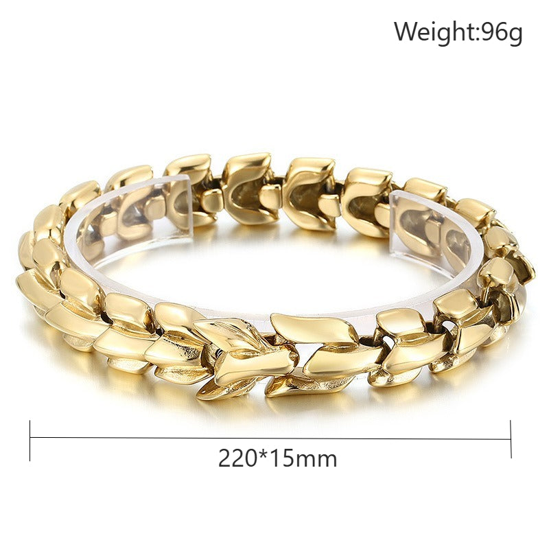 Kemstone Dragon Bone Chain Bracelet for Men – Titanium Steel Vacuum Plated 15mm Link KB150666-KJX