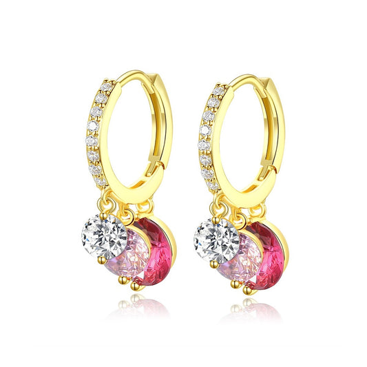 Pendientes de aro Kemstone con gotas de agua y detalles de cristal: joyería minimalista de cobre para una elegancia cotidiana E20040211
