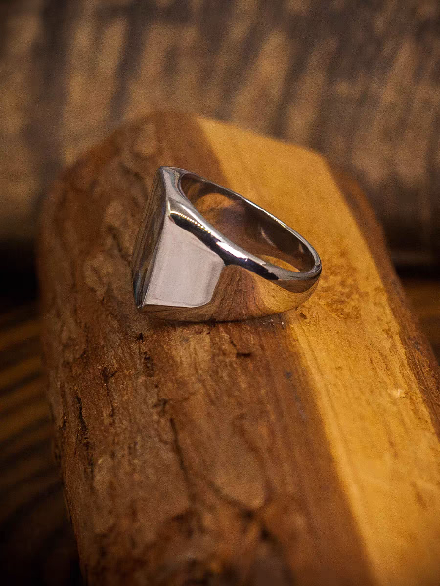 Kemstone Vintage Titanium Steel Ring for Men with Abalone Shell Inlay - Square Design NW-JZ111