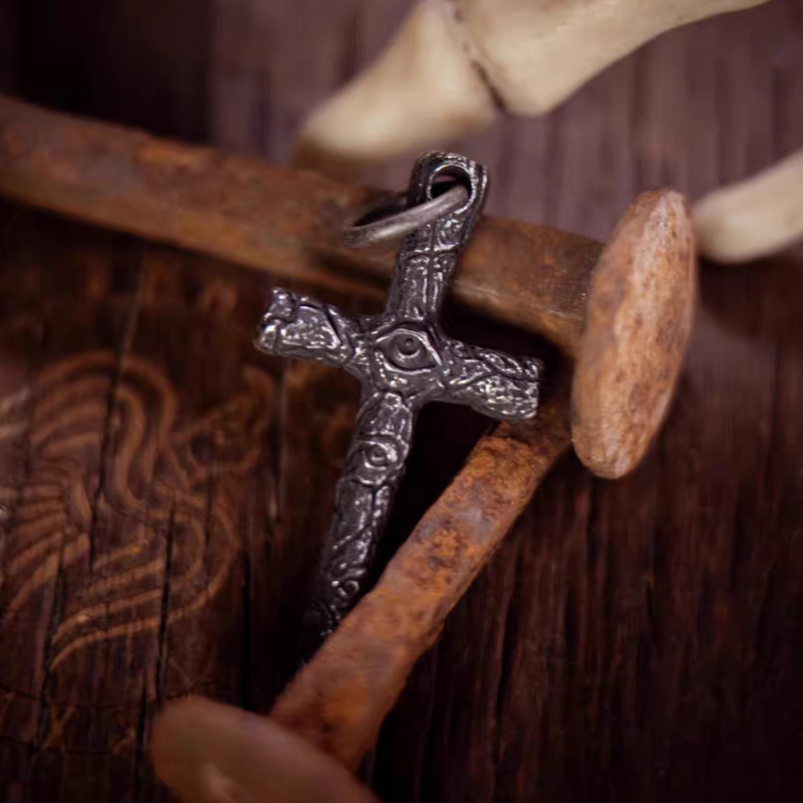 Kemstone Men’s Gothic Cross Necklace – Devil Eye Pendant, Titanium Steel NW-XL187